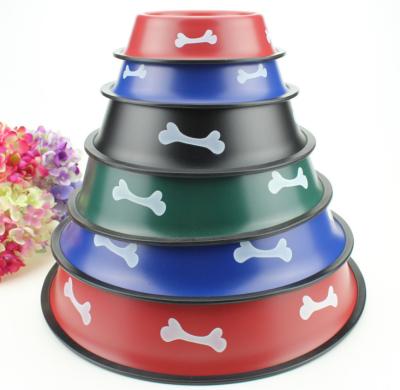 China Viable Stock Supply Stainless Steel Pet Bowl Dog Food Feeder Bone Printed Dog Bowl for sale