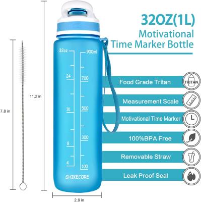 China Bpa Free Leak Free Plastic Sport 32oz/1000ml Water Bottle Eco-friendly Sustainable Proof With Time Marker for sale