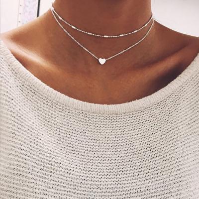 China MELLON Fashion Lady Simple Heart Necklace Multi-Layer Creative Gold Accessories Trendy MELLON Necklace Lock Chain Jewelry for sale