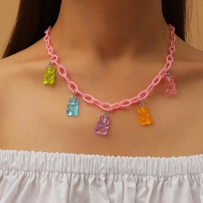 China MELLON Fashion Lady's TRENDY Acrylic Candy Colored Fondant Bear Necklace Pendant Jewelry Lovely Rainbow Fairy Kawaii Necklace for sale