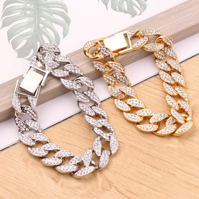 China MELLON Hip Hop Miami Style Cuban Chain Necklace Gold/Silver Color Diamond Hip Hop Charm Bracelet For Man And Women for sale