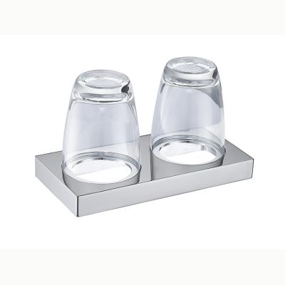 China Modern Bathroom Wall Mounted Double Toothbrush Holder With Glass Cup for sale