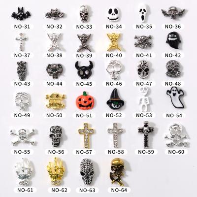 China Nail Charms Halloween Rhinestone Skull Ghost Owl Pumpkin Bat 3D DIY Metal Alloy Nail Art Decorations Stickers /Charms for Manicure for sale