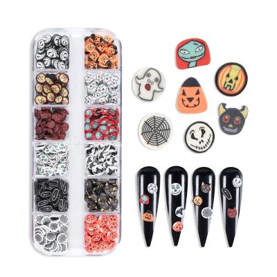 China Easy Apply Grid 12 Soft Pottery Halloween Series Boxed Color Discs Dark Wind Polymer Clay DIY Sprinkles Nail Art Jewelry Decoration for sale