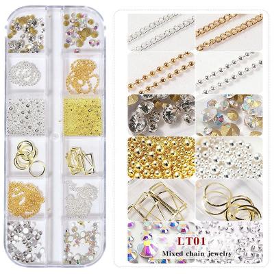 China Easy Apply Gold Nail Art Charm Jewelry Decoration Chain Accessories Boxed By 12 And Small Silver Metal Chains DIY for sale