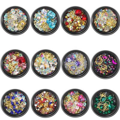 China Nail Charms 12 Boxes Nail Art Craft 3D Mix-Shape Metal Nail Studs Large Gem Decoration Nail Art Supplies for sale