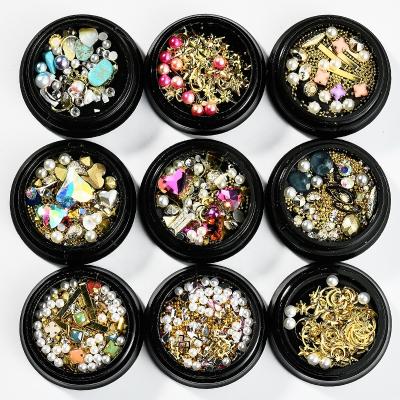 China Nail Charms 3D Metal Studs Charm Decoration Supplies Decals 6 Boxes Mix-Shape Metal Charms Decoration Accessories Micro Caviar Pearl Nail Art for sale