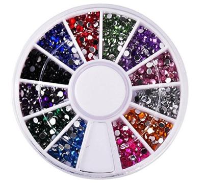 China Nail Charms 17 Box Crystal Flat Back Rhinestone Round Diamante Gem 2mm Non-Self-Adhesive (12 Colors) For Nail Art Phone Craft DIY for sale