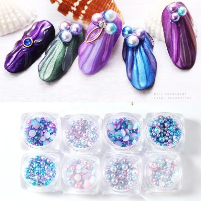 China Nail Charms 4 Boxes Nail Jewelry Beads Flat Back Round Beads Charm Gems Stones For 3D Nails Art Decorations for sale