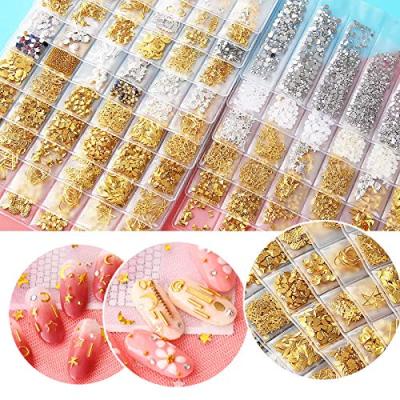 China Mixed Nail Art Charms Nail Art Accessories 1 Package 3D DIY Metal Frame Nail Decorations Gold Rivet Manicure DIY Hollow Studs for sale