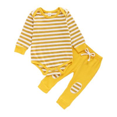 China Autumn Multicolors Pit Stripe Cotton Breathable Paste Pants Two Piece Baby Clothes Set for sale