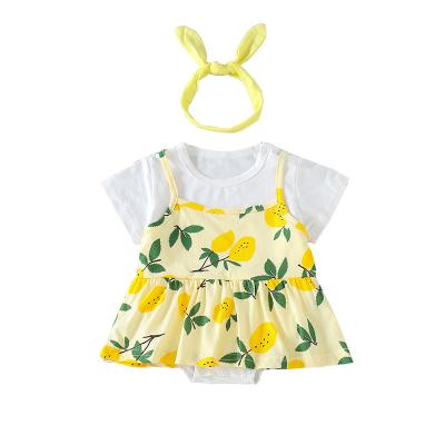 China New Style Summer Breathable Short Sleeve Lemon Print Cotton Two Piece Baby Overalls for sale