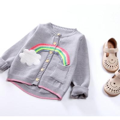 China 2021 Breathable Rainbow Print Knitting Long Sleeve Round Neck Kids Girl Warm Coats Outwear for sale