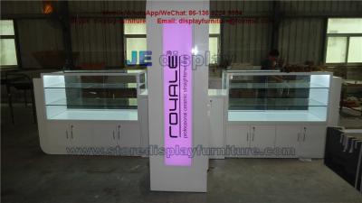 China Hairdressing Kiosk by Counters and Glass Showcase in White glossy painting with Pink LED light for sale