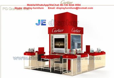 China Selling perfume Display Kiosk be surround by Counters with Glass Showcase in Formica and leather High Stool for sale