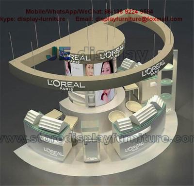 China L'OREAL Shopping Mall Kiosk with Counters in grey color and tempered glass showcase for sale