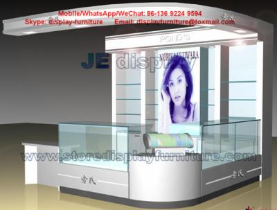 China Women Skin care products sale Display Kiosk by wood and glass Counters and Wall storage Cabinet for sale