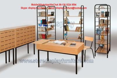 China Library Furniture in Metal display with wood Shelf racks and wood drawers of cabinet for sale