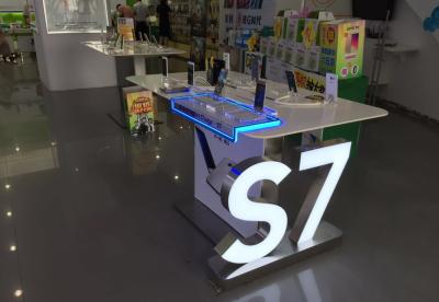 China China telecom and mobile terminal sales center display counter and Logos by brushed stainless steel for sale