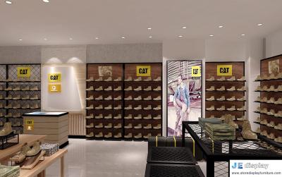 China Sport shoe store interior design by slat wall cabinet with shelves and mesh metal  display counters for sale