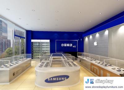 China Mobile phone Store interior fixture by metal display counter and glass showcase with acrylic Poster for sale