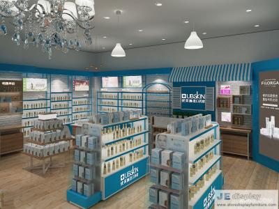 China Skin care store Curved grid to show the design aesthetic wall decoration interior wood racks with Acrylic display panel for sale