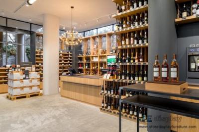 China Wineshop Interior fit out Bespoke Natural Wooden with Metal frame Storage Cabinet and Display Selling-Counter for sale