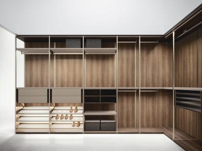 China Customized Wardrobe closet and Jewelry counters made by walnut laminate furniture and Stainless steel workshop for sale