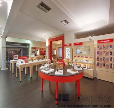 China Mobile phone retail store Display tables by Wood painting with Glass and Wall cabinets for showroom fixture for sale