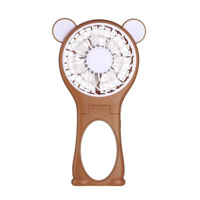 China Wholesale Custom Foldable Hotel Table Fan Bear Shape Electric Plastic Hand Toy Mirror Fan for sale