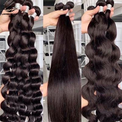 China Lavishbeauty RTS 12A High Quality Double Grade Silky Straight Double Wave Virgin Raw Cuticle Aligned Hair Bundles, Hair Extension Vendors for sale