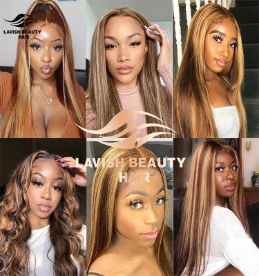 China Lavishbeauty RTS Silky Straight Highlight Piano Color Natural Blonde Wave Hand Tied Straight Hair Lace Wig Human Hair Long Density 150% 180% for sale