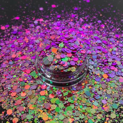 China Wholesale Colorful Shift Chunky Glitter Chameleon Color Glitter Polyester Decoration Solvent Resistance for sale