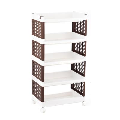 Китай Vegetable Stored Kitchen Fruit Display Stand Plastic Movable 4 Rack Rack Storage Shelf On Wheel продается