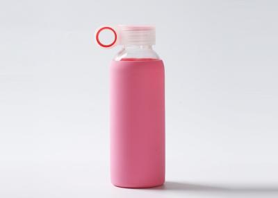 China Borosilicate Glass Bike Water Bottle , Colorful Silicone Sleeve Gym Water Bottle for sale