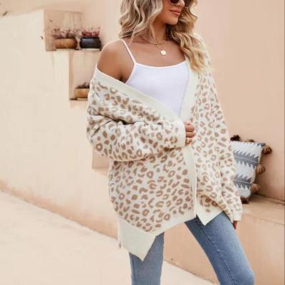 China Anti-Wrinkle Women's Oversized Casual Leopard Print Cardigan Sweater Women for sale