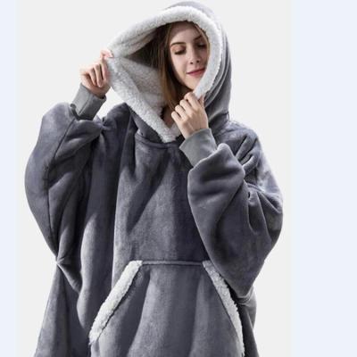 China Plus Size Winter Sherpa Blanket With Sleeve Pink Gray Wine Blue Warm Flannel Hooded Blankets Ultra Plush Hoodie Covering for sale