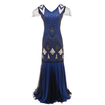 China Women's 20s Style Flapper Dress Vintage 1920s Gatsby Dress Shiny Sequins Washable Large Dress Long V Neck Skirt Jumpsuit for sale