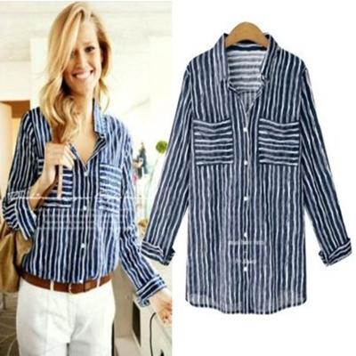 China Hot European And American Style Viable Lapel Long Sleeve Striped Shirt for sale