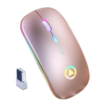 China High DPI Rose Gold RGB 7 Color Blast Desktop USB Rechargeable Silent Mute 1600 Ultra-thin Mouse 2.4GHz Light Optical Wireless Mice for sale