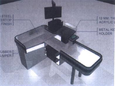 China Powder Coating Supermarket Check Out Desk With Metal Machine Holder for sale