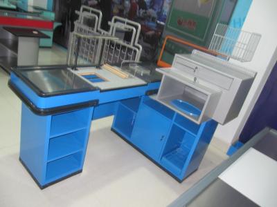 China Standard Cold Steel Plate Convenience Store Checkout Counter With Basket Pole for sale