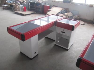 China Red Aluminum Bumper Cash Counter Table , Simple Retail Checkout Counter for sale