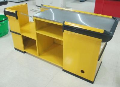 China Yellow Retail Store Checkout Counters With Conveyor Belt 220V 50HZ for sale