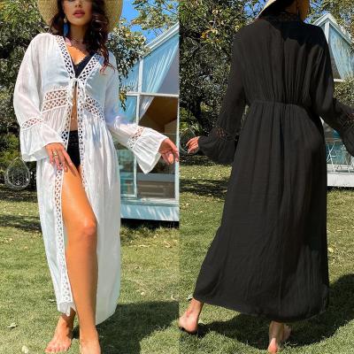 China Women's Antibacterial Hot Selling Beachwear Cotton Knitting Swimwear Loose Long Casual Sunscreen Cardigan Girl Bikini Set Outside Long Beach Shirt Dress for sale