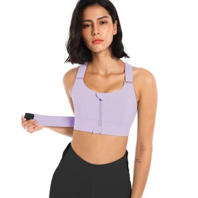 China Breathable Yoga Workout Plus Size Sports Bra Women Gym Adjustable High Strength Shockproof Running Vest Top Female Zipper for sale