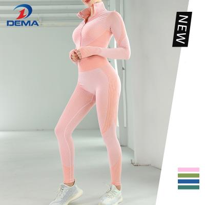 China High Quality Yoga Active Wear Breathable High Waist Three Piece Yoga Suit Gym Seamless Long Sleeve Women Plus Size Legging Sets for sale