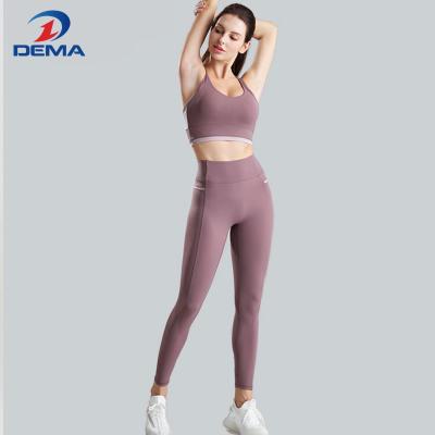 China Dema Breathable Sports Suit Set 2021 New Arrivals Women Active Wear 2 Piece Set High Elastic Slim Fit Fitness Yoga Suit for sale