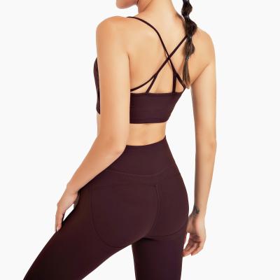 China Wholesale Breathable Outdoor Running Workout Clothes Yoga Clothes Striped Back Beauty Toss Slim Fit Hip Pants Sports Suit for sale