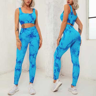 China Wholesale High Quality Breathable High-waist Neck Dye Seamless U Tie Sports Front Button Workout Clothes Suit Hip-raising Yoga Suit for sale